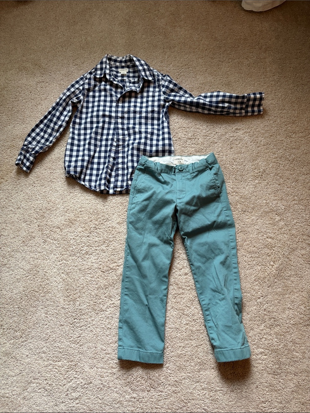 J. Crew Factory Navy Gingham Button-Down Shirt with Teal Pants